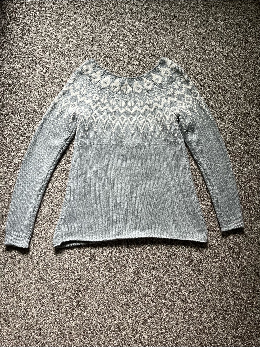 Sonoma Light Gray and Cream Fair Isle Scoop Neck Sweater